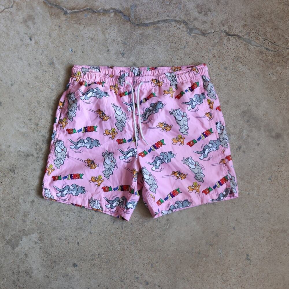 y2k Tom & Jerry Pink Swim Shorts Mens L Lined PacSun nostalgia retro
